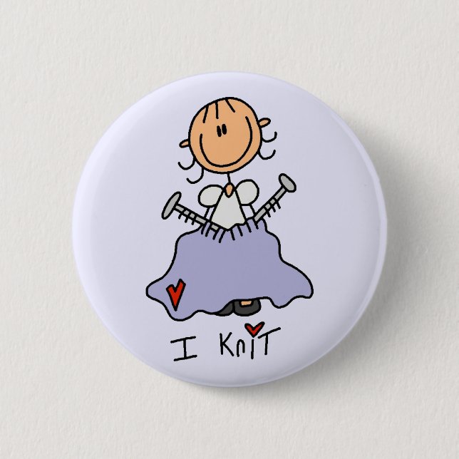 I Knit Stick Figure Tshirts and Gifts Pinback Button (Front)