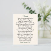 "I Know" Annie Johnson Flint Poetry Sheet (Standing Front)
