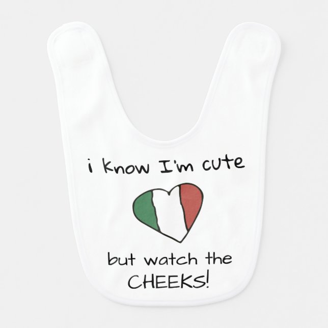 *~* I know I am cute - Italy Italian Flag  Heart Baby Bib (Front)