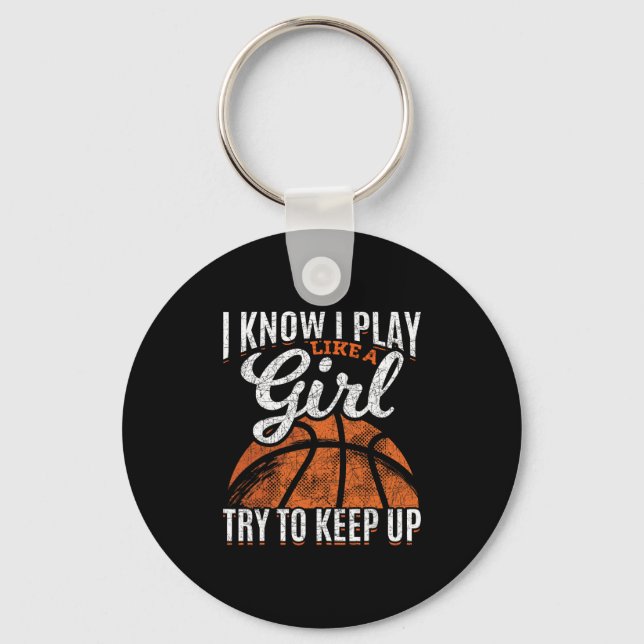 I Know I Play Like A Girl Try To Keep Up Funny Ske Keychain (Front)