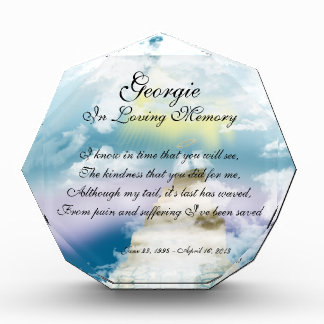 I Know in Time Pet  Memorial Acrylic Award