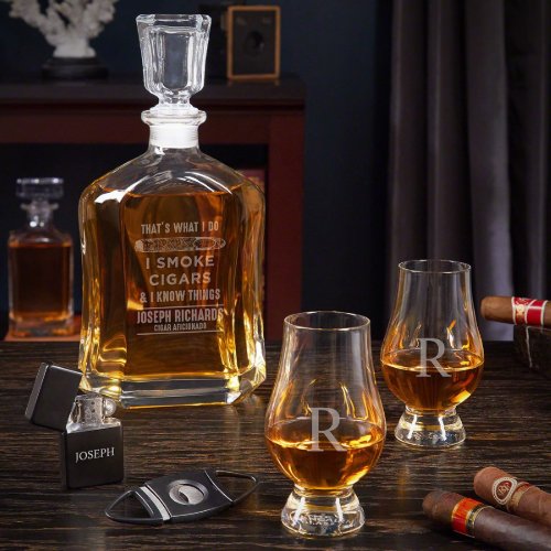 I Know Things Cigar and Whiskey Set with Decanter