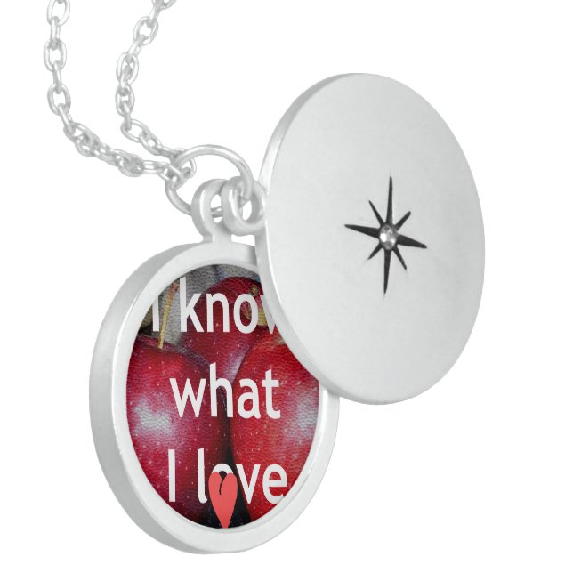 "I Know What I Love" – Apple-Themed Design Locket Necklace (Front Left)