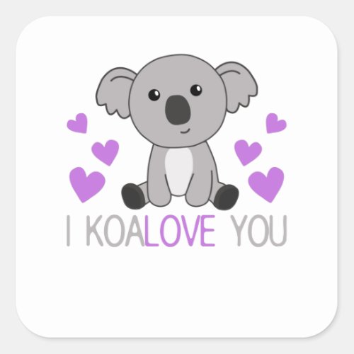 I Koalove You Cute Koala With Hearts Cute Animals Square Sticker