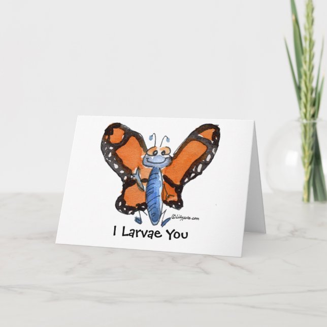 I Larvae You So MUSH Monarch Butterfly Valentine Thank You Card (Front)