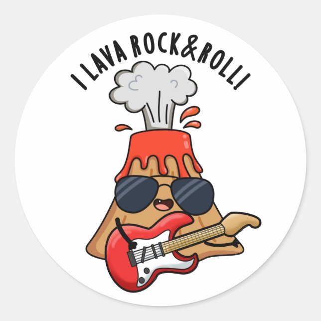 I Lava Rock And Roll Funny Volcano Pun  Classic Round Sticker (Front)