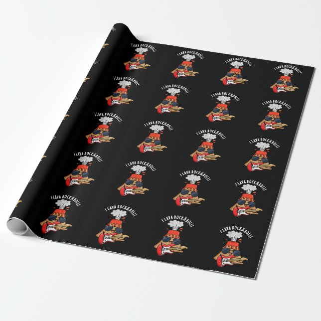 I Lava Rock And Roll Funny Volcano Pun Dark BG Wrapping Paper (Unrolled)