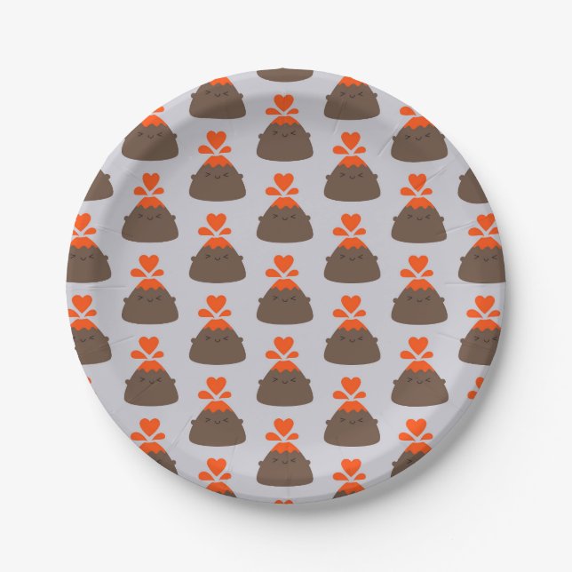 I Lava You Kawaii Volcano Paper Plates (Front)