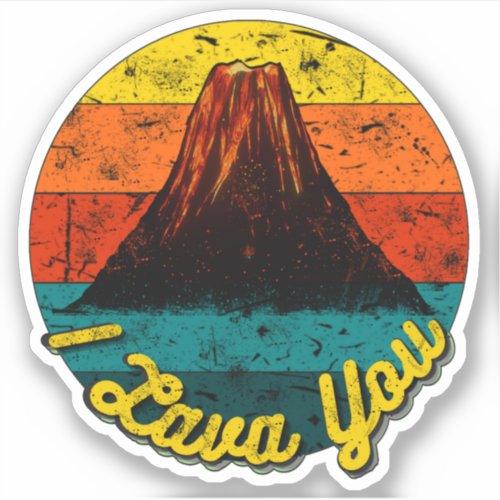 I Lava You Volcano Distressed Retro Sunset Love Sticker