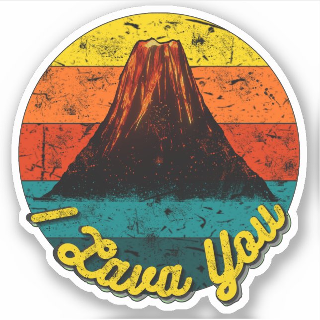 I Lava You Volcano Distressed Retro Sunset Love Sticker (Front)