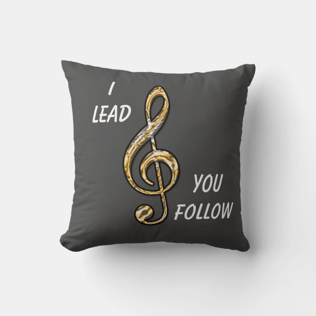 I Lead You Follow Clef Classroom Music Teacher Throw Pillow (Front)