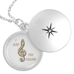 I Lead You Follow Gold Clef Band Orchestra Leader Locket Necklace