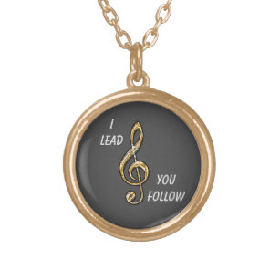 I Lead You Follow Gold Clef Orchestra Band Leader Gold Plated Necklace