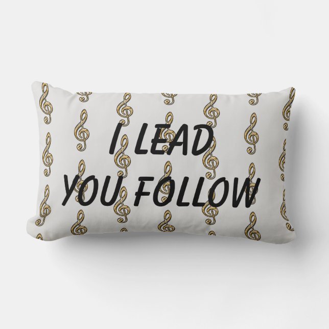 I Lead You Follow Gold Clef Pattern Conductor Lumbar Pillow (Front)