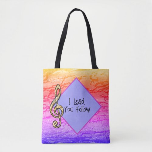I lead You Follow Gradient Pastel Music Teacher Tote Bag