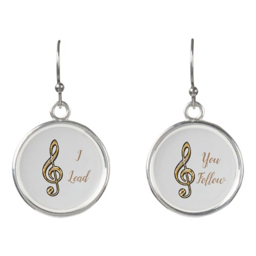 I Lead You Follow Humorous Band Orchestra Leader Earrings