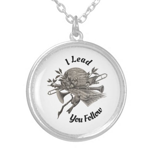 I Lead You Follow Music Teacher Vintage Instrument Silver Plated Necklace