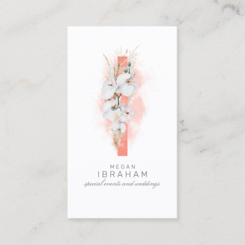 I Letter Monogram White Orchids and Pampas Grass Business Card