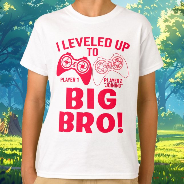 "I LEVELED UP TO BIG BRO! Gamer Baby Reveal T-Shirt (Big Bro Tee)