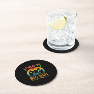 I Leveled Up To Big Brother 2021 Gamer Gift Round Paper Coaster