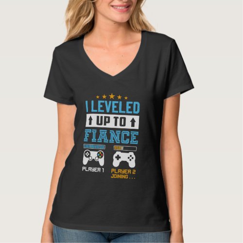 I Leveled Up To Fiance Funny Newly Engaged Matchin T_Shirt