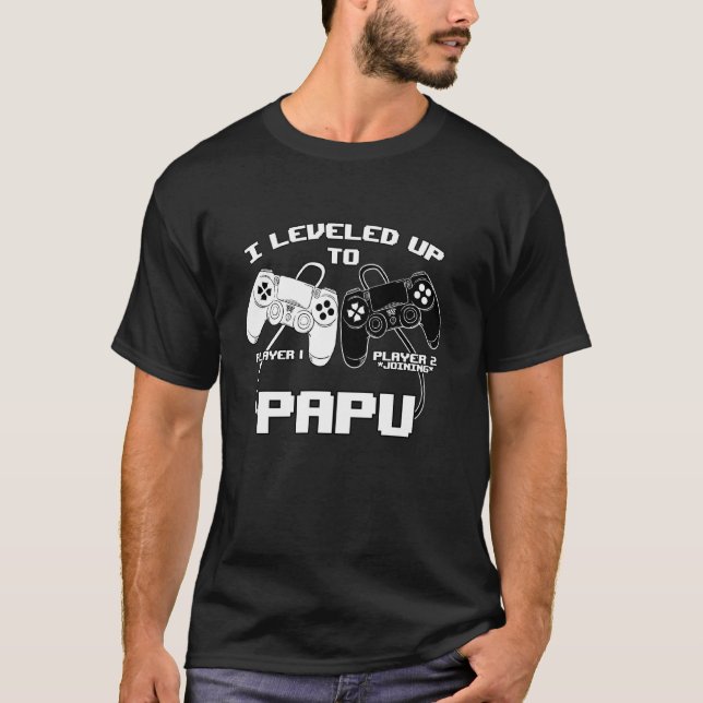 I Leveled Up To Papu Gaming Baby Gender Announceme T-Shirt (Front)