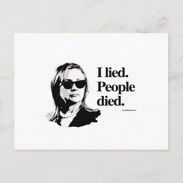 I lied and people died postcard (Front)