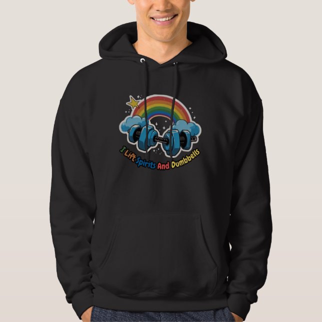 I Lift Spirits and Dumbbells Funny Men's Hoodie (Front)