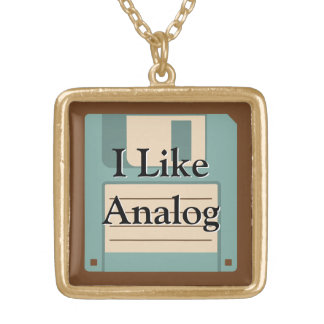 I Like Analog Floppy Diskette Gold Plated Necklace