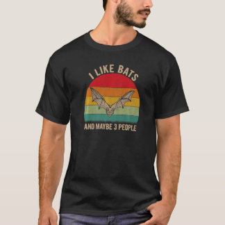 I Like Bats And Maybe 3 People Bat Graphic Retro T-Shirt