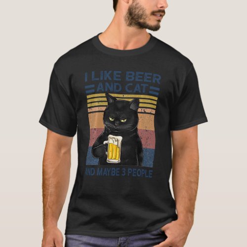 I Like Beer And Cat And Maybe 3 People Vintage T_Shirt