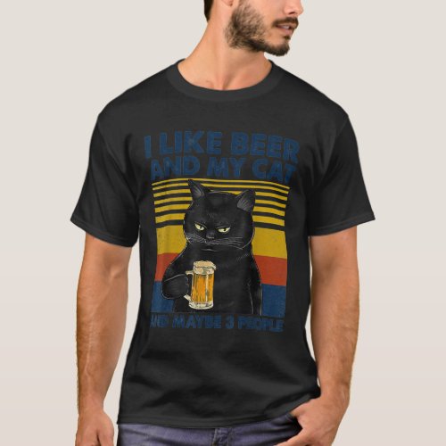 I Like Beer My Cat and Maybe 3 People Funny Cat Lo T_Shirt