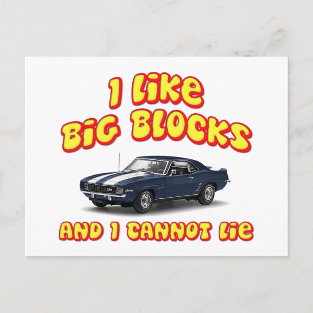 I Like Big Blocks And I Cannot Lie Chevy Camero Postcard (Front)