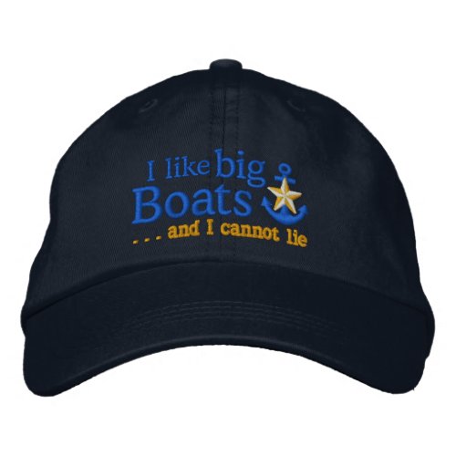 I like big boats Humor Nautical Gold Star Anchor Embroidered Baseball Hat