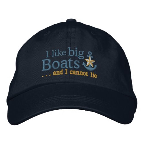 I like big boats Humor Nautical Golden Star Anchor Embroidered Baseball Hat