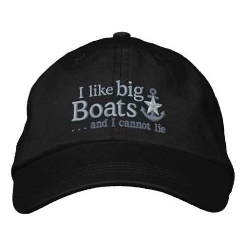 I like big boats Humor Nautical Silver Star Anchor Embroidered Baseball Cap