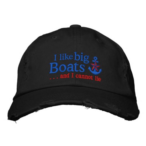 I like big boats Humorous Nautical Red Star Anchor Embroidered Baseball Cap