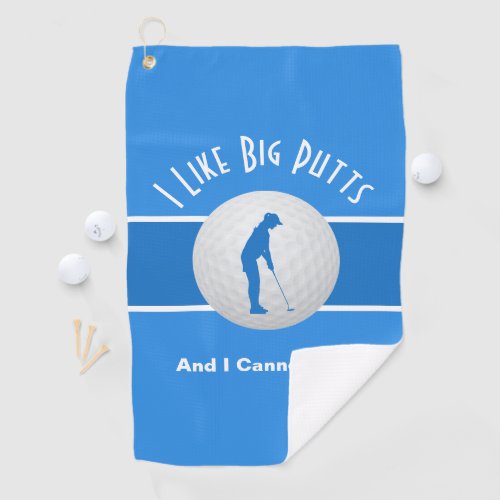 I Like Big Putts Fun Lady Golfer Modern Blue Funny Golf Towel