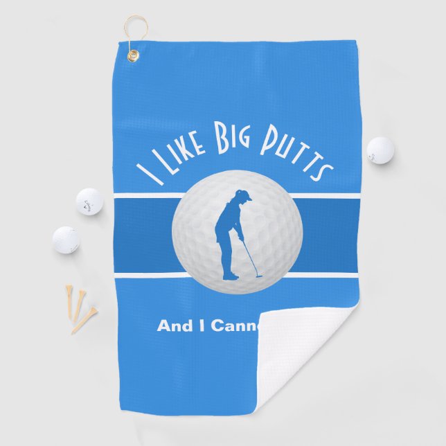I Like Big Putts Fun Lady Golfer Modern Blue Funny Golf Towel (InSitu)
