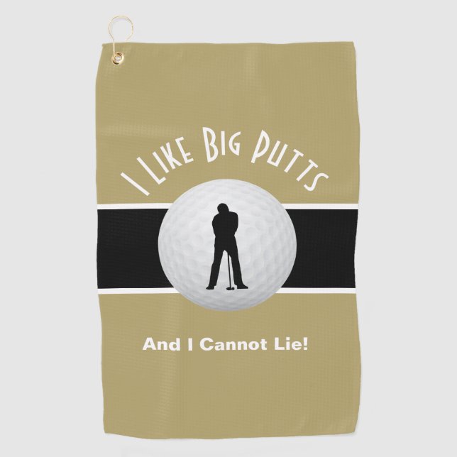 I Like Big Putts Golf Funny Sports Humor Gold Golf Towel (Front)