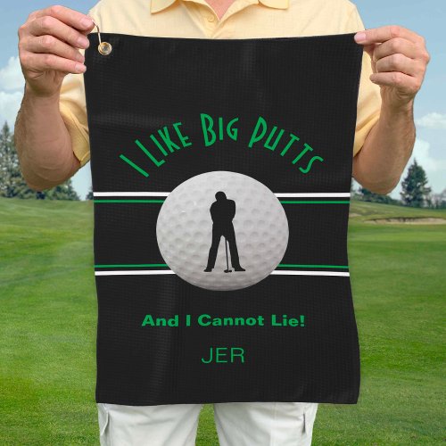 I Like Big Putts Golf Humor Black  Funny Modern Golf Towel