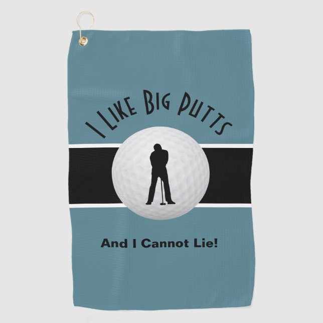 I Like Big Putts Golf Humor Funny Turquoise Black Golf Towel (Front)