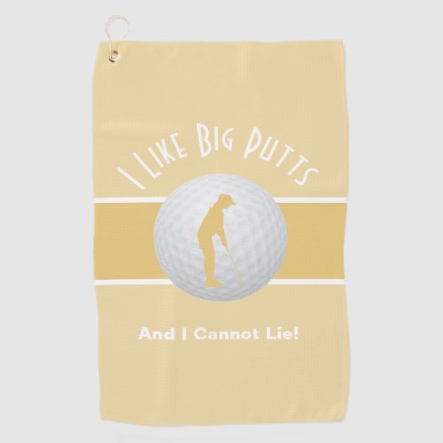 I Like Big Putts Lady Golfer Funny Yellow White Golf Towel