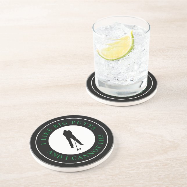 I Like Big Putts Sports Golfer Modern Black Green  Coaster (Side)