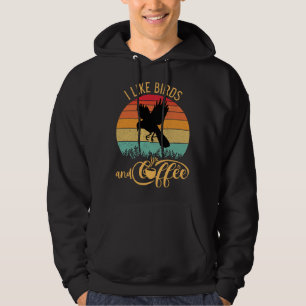 I Like Birds and Coffee Retro Sunset Birding Birdw Hoodie