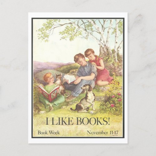 I Like Books Vintage Library Poster  Postcard
