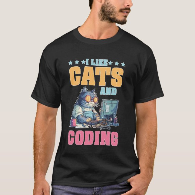 I Like Cats and Coding Programmer Passion Tech T-Shirt (Front)