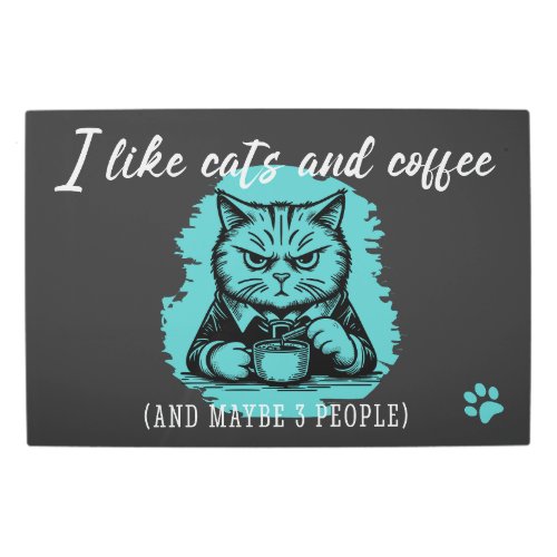 I like cats and coffee cartoon style metal print