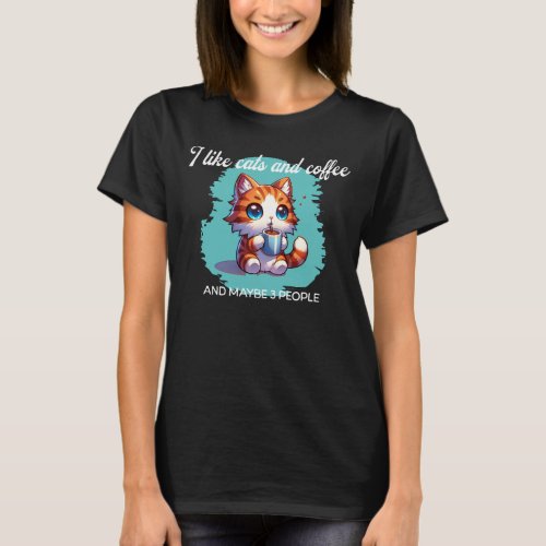 I like cats and coffee cartoon style T_Shirt