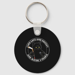 I Like Cats And Hockey And Maybe 3 People Funny Bl Keychain